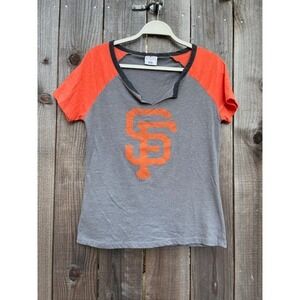 SF‎ Giants MLB Womens Baseball T Shirt Top Orange Gray Short Sleeve Small